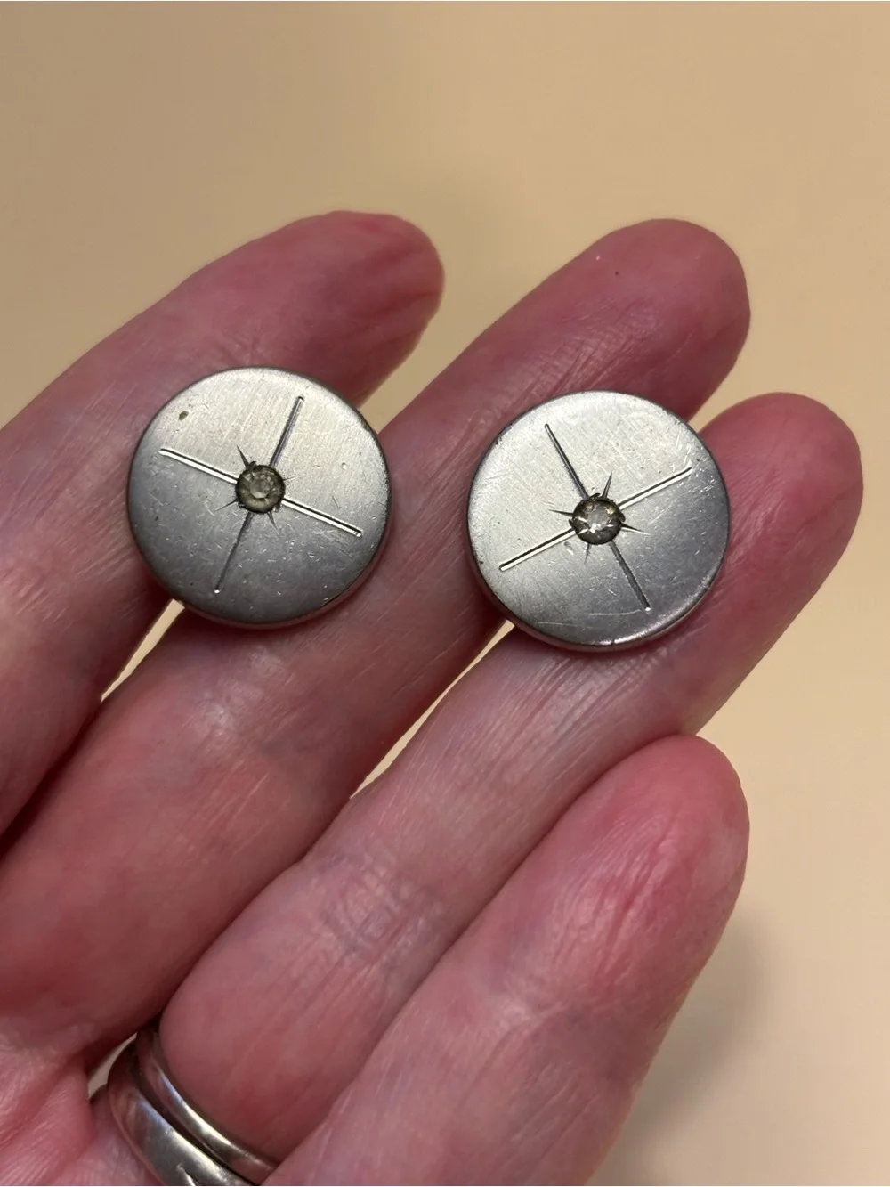 🌻Vintage Anson Silver-Tone Crystal Round Cufflinks and Tie Tack